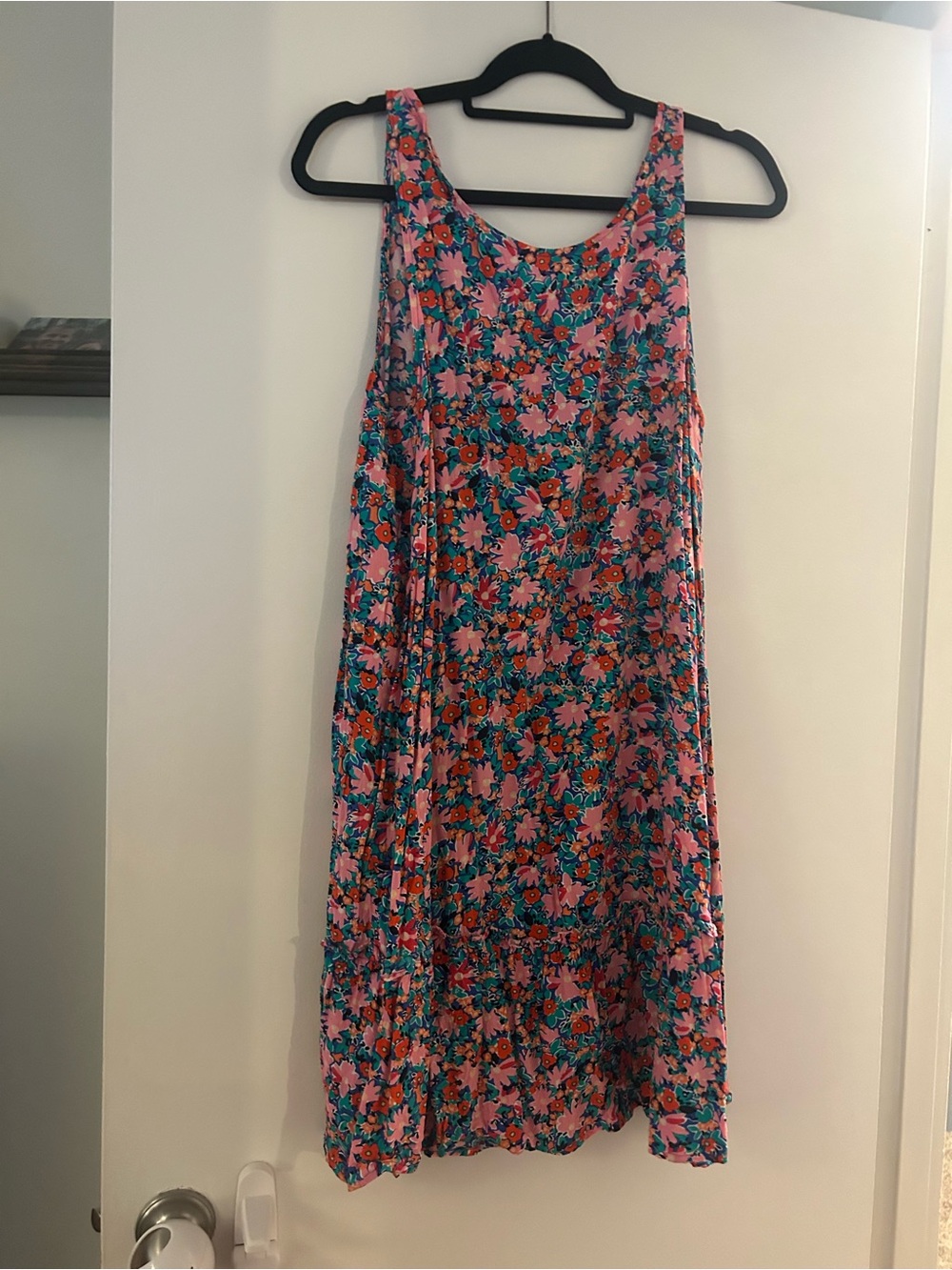 LOFT Pink Floral Tank Dress with Teal Accents